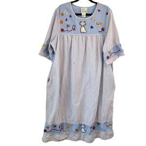 The Quaker Factory Striped Dress Nightgown Sleep Mumu Cat Embroidery Novelty 2X